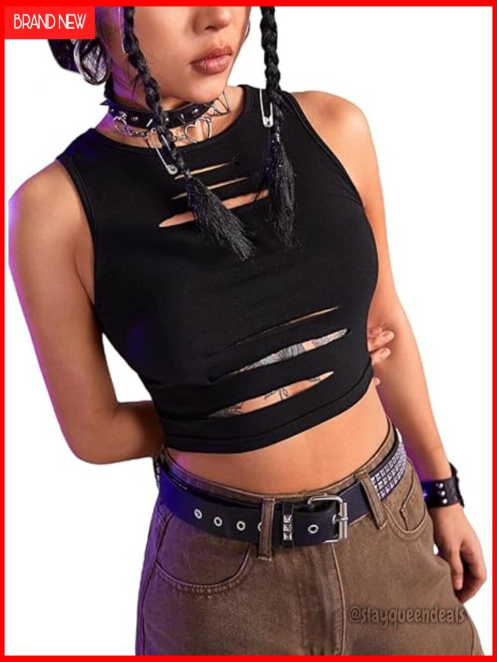 Slim Fit Crop Tank Top with Cut Out Back, Polyester Blend, Sleeveless